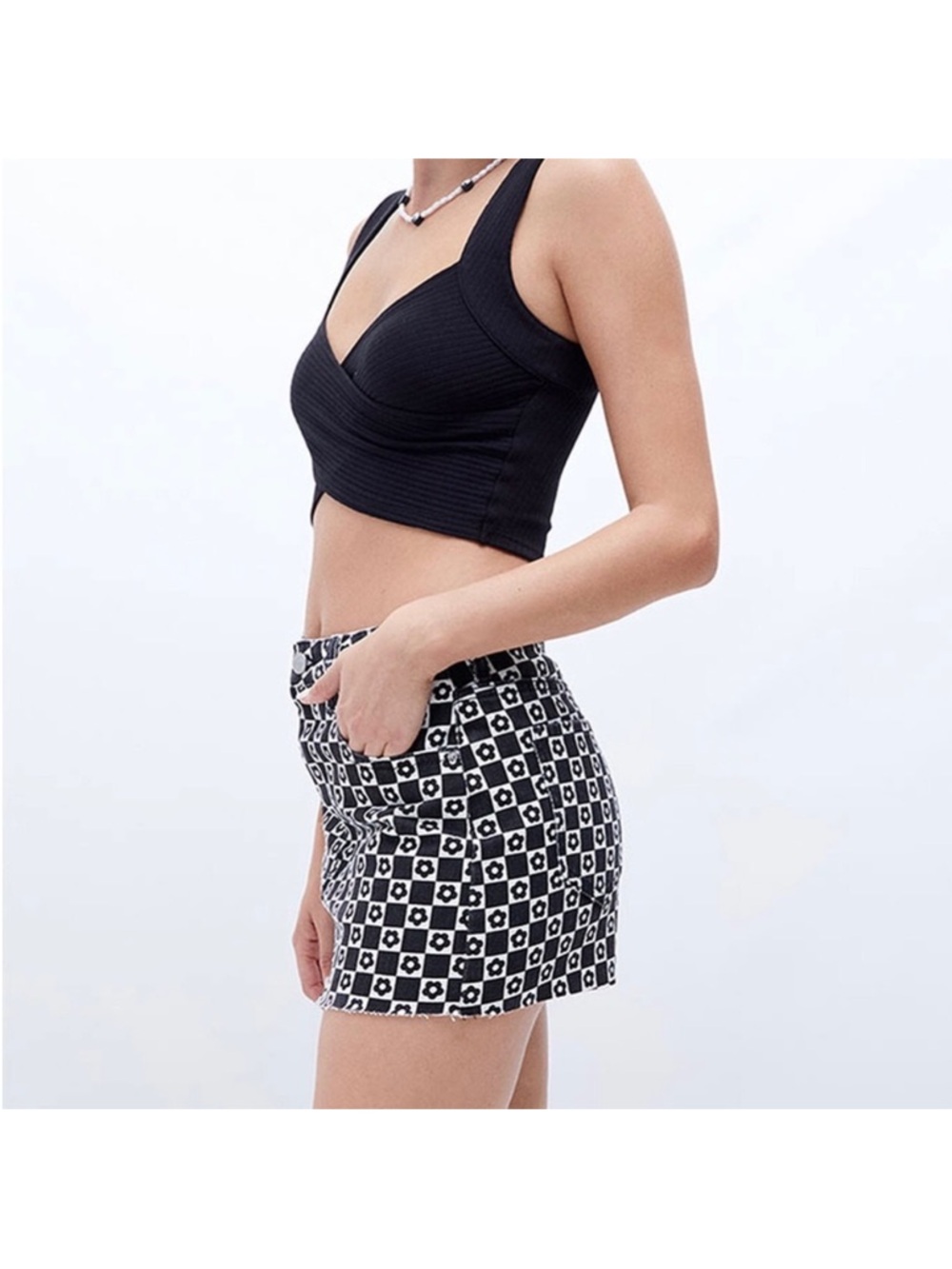Pacsun Low Rise Flower Pattern Denim Mini Skirt
